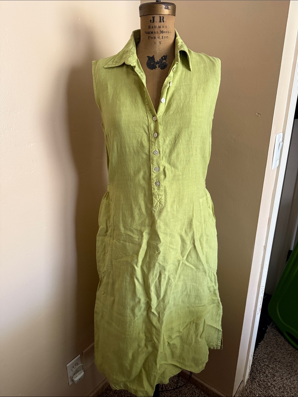 Bond Street Collection Made in Italy 100% linen lime green dress size 44 IT